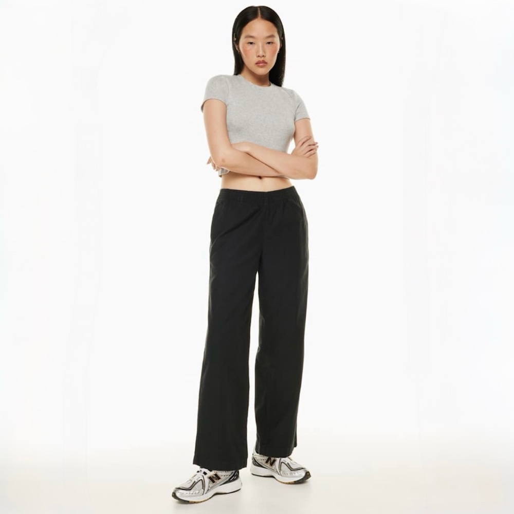 Aritzia TNA Christie Pant Black Wide Leg Pull On Cotton | 2XS Elastic Waist